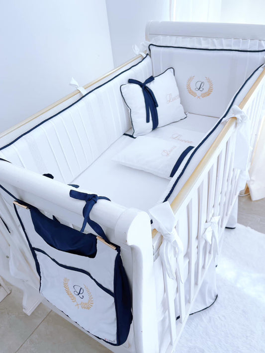 9 pcs Nursery Set - Cot  Bedding Set For baby Boy And baby Girl Embroidery Customised - Baby Decor Room
