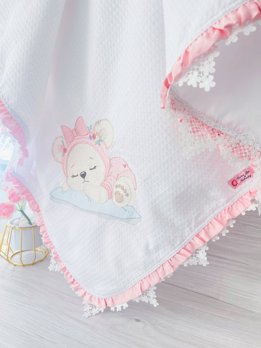 Blanket Embroidery Piquet Little Teddy Bear Sleep