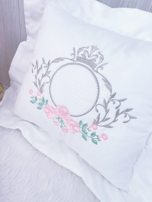 Decoration Cushion Embroidered Frame Rose