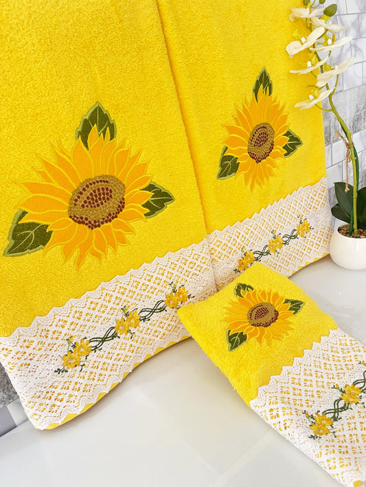 Bath Towel  Sunflower Yellow Embroidered 3 pcs